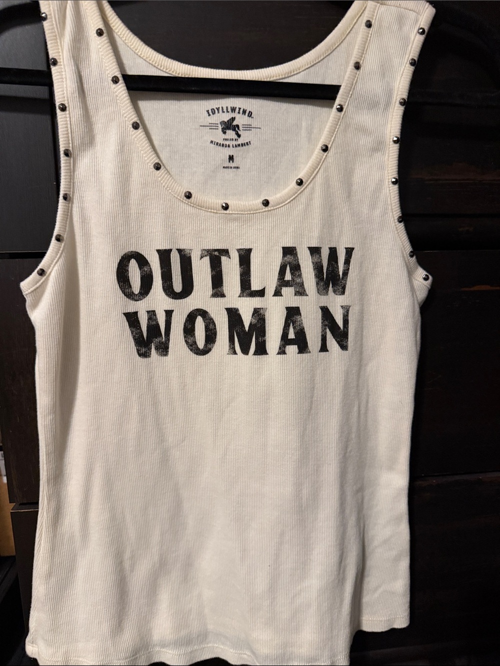 Idyllwind Cream Ribbed 'Outlaw Woman' Stud-Trim Tank
